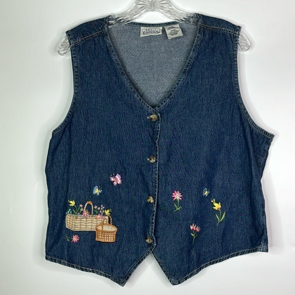 Vintage Basic Editions Spring Floral Butterfly Button Cottagecore Vest Large
